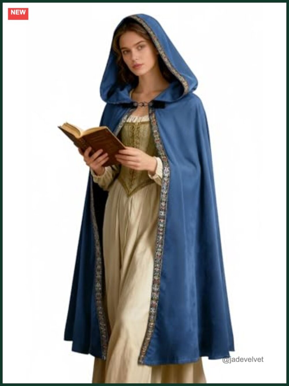 Wizard Cloak Hood Gold Trim Faux Velvet Renaissance Cape Costume
